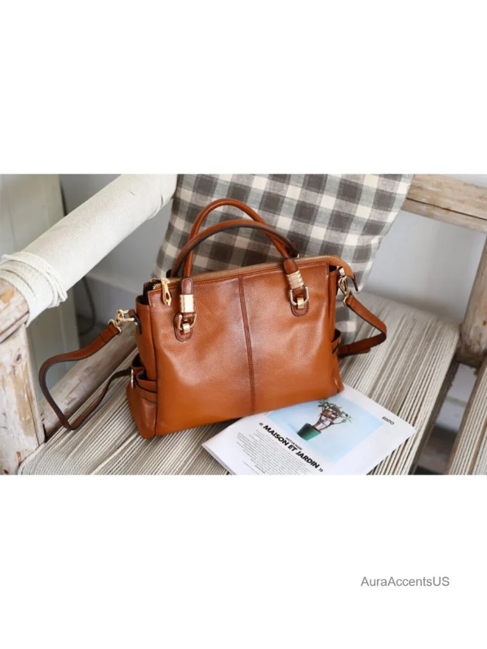Top Grain Pebbled Cowhide Leather Satchel Tote Shoulder Bag Crossbody Purse